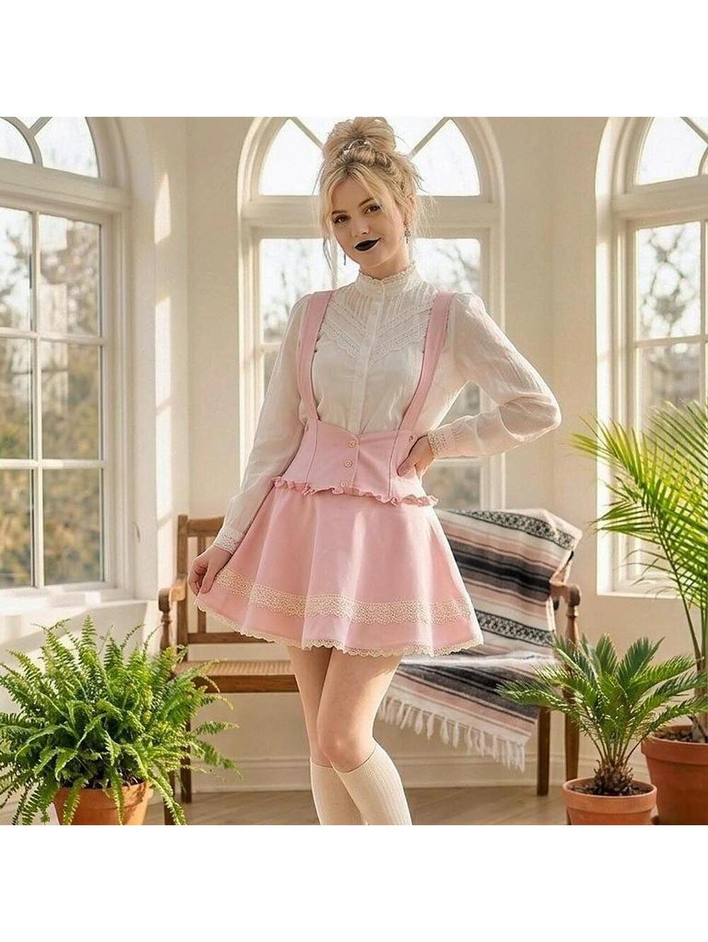 NEW WITH TAGS PINK GOTHIC SUSPENDER SKIRT 85